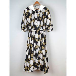 Vintage Japan Ingeborg Kaneko Isao Hydrangea Print Sailor Collar Shirt Dress